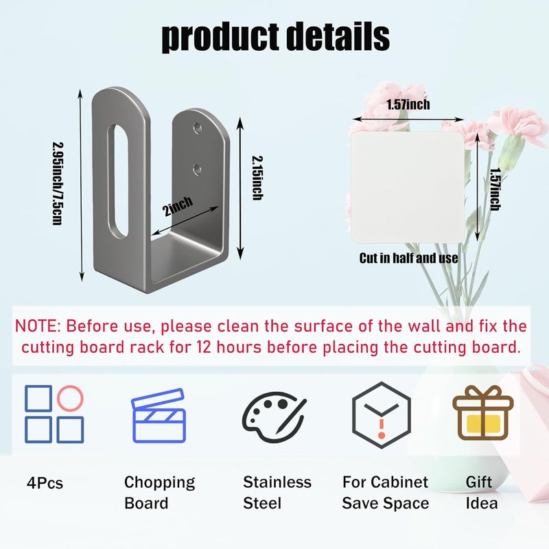 Aogigigio Under Cabinet Cutting Board Holder - 4 Pcs Cutting Board Holder Pot Lids Rack Storage Stainless Steel Under Shelf Counter Chopping Board(Grey) - Image 3